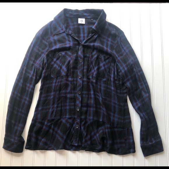 Cabi Moody Check Plaid Peplum Shirt Blue Black Size Medium Button Down casual - Picture 10 of 14